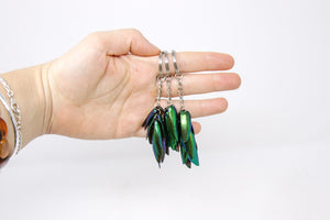 THREE (3) Jewel Beetle Keyrings - Real Metallic Green Beetle Wings Elytra Taxidermy Art Jewelry